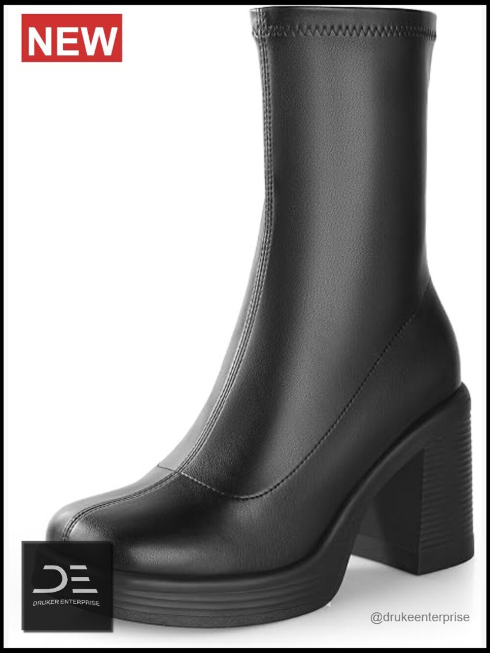 Chunky High Heel Ankle Boots Side Zipper Platform Gogo Booties PU Leather
